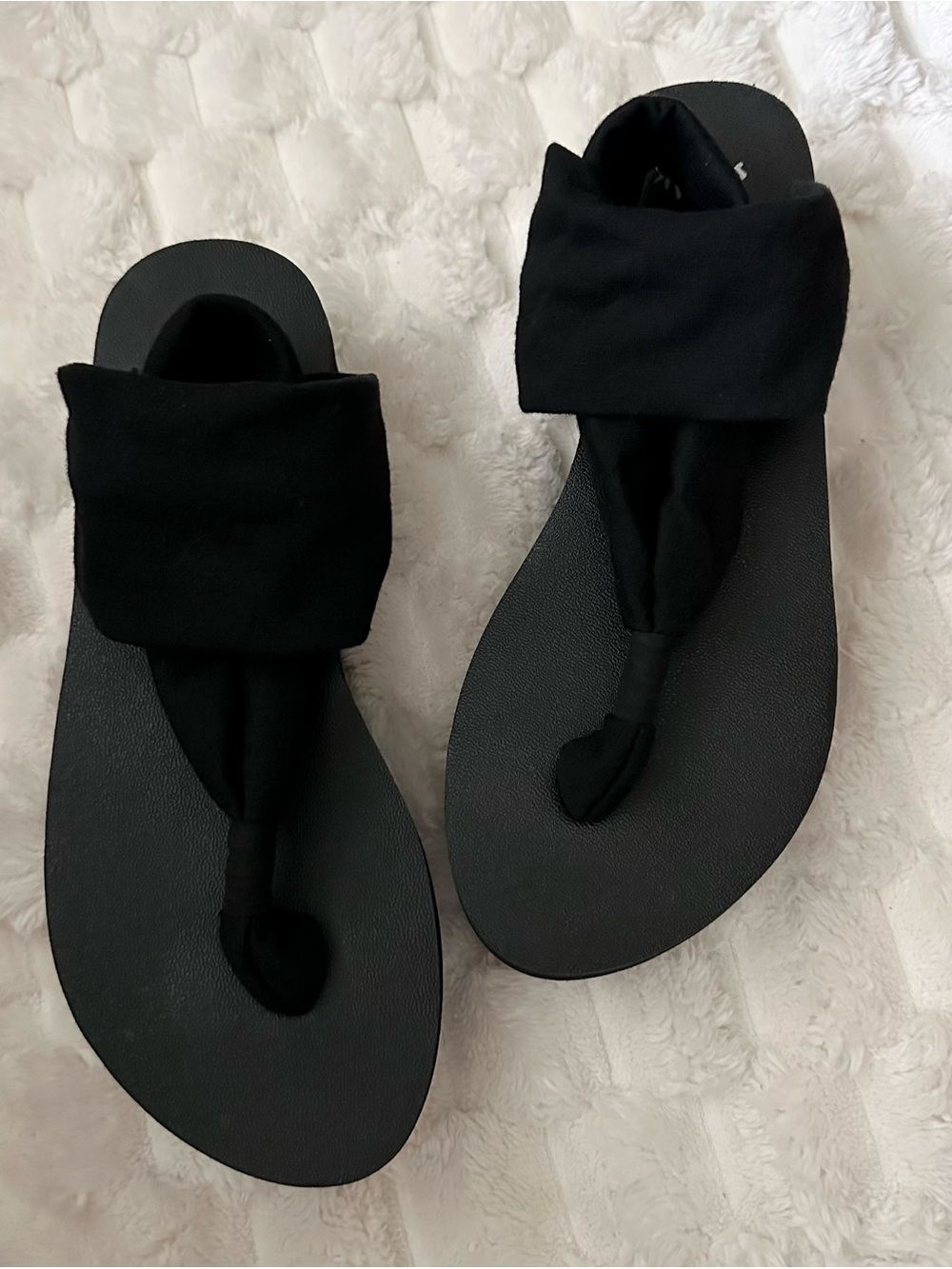 Sanuk Yoga Sling Back Thong Wedge Sandals-Black-EUC-Sz 6